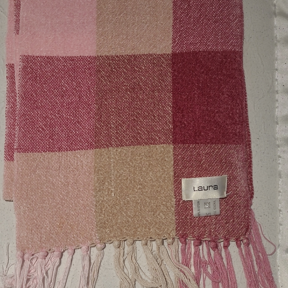 Laura Pink & Cream Checkered Scarf